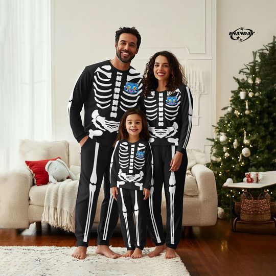 Skeleton Derpy Tiger Family Pajama Set for Adults and Kids, Halloween, Christmas, Kpop Movie Fan Gift