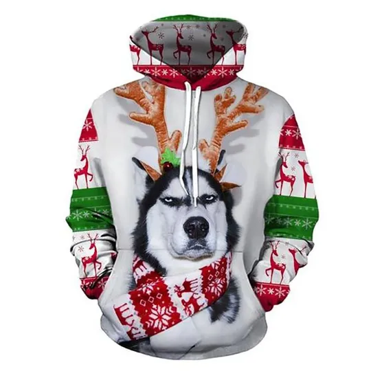 Discover Men's Christmas Sweatshirt 3D Reindeer Print Going Out Fall Hoodie