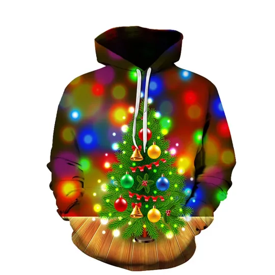 Discover Men's 3D Christmas Tree Print Hoodie Pullover Drawstring Pocket Hoodie