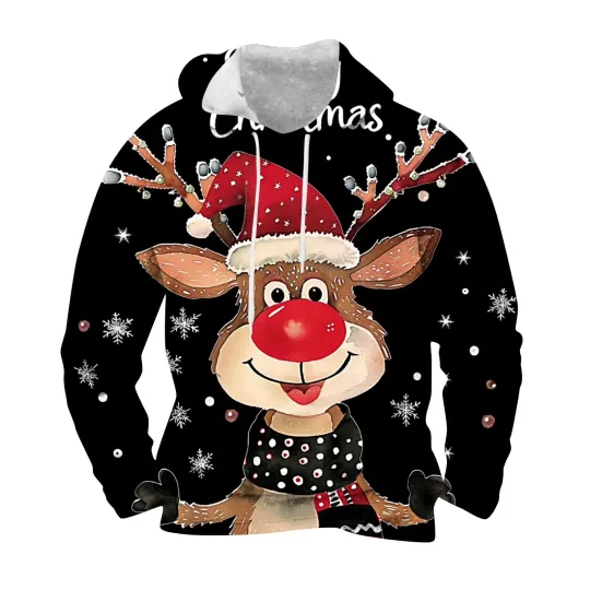 Discover Men's Ugly Christmas Pullover 3D Reindeer Kangaroo Funny Pocket Hoody