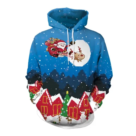 Discover Men's 3D Santa Print Hoodie Pullover Drawstring Pocket Christmas