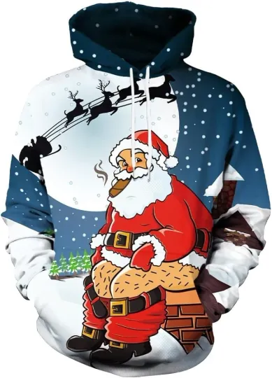 Discover Santa Claus Funny 3D Hoodie Unisex Holiday Pullover Christmas Sweatshirt