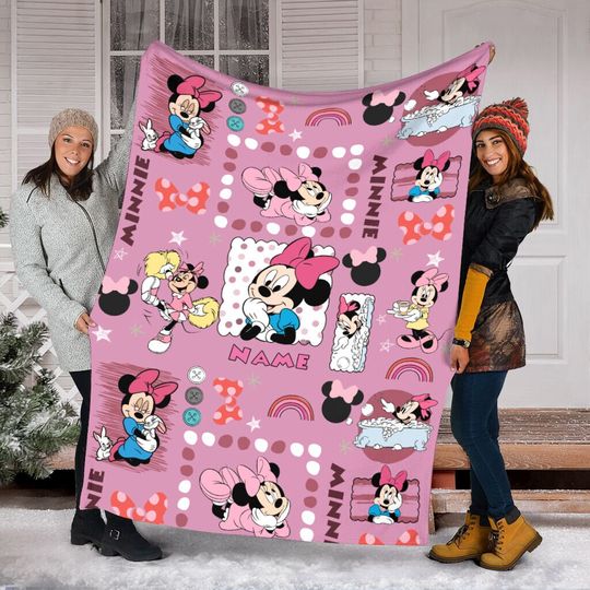 Discover Personalized Name Minnie Mouse Baby Blanket, Disney Fleece Blanket