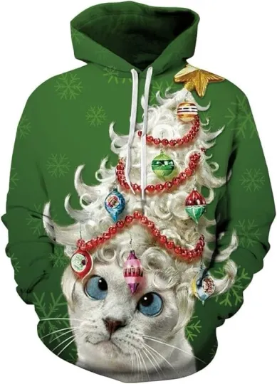 Couples Ugly Christmas Hoodie 3D Santa Print Pullover Kangaroo Pocket