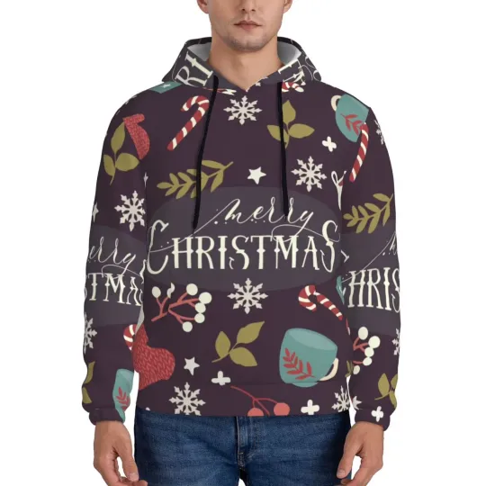 Men’s Merry Christmas Hoodie Kangaroo Pocket Pullover Holiday Hoodie