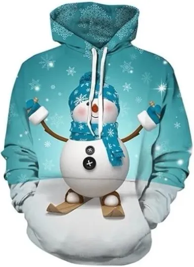 Discover 3D Snowman Hoodie Cute Winter Christmas Pullover Sweatshirt Holiday Gift Unisex