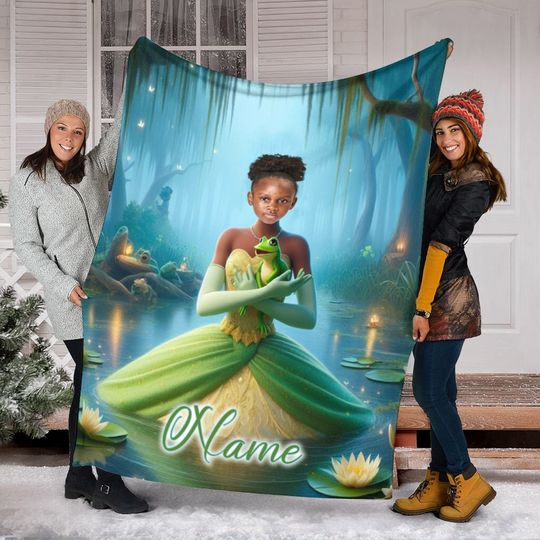 Personalized Photo Blanket, Custom Name Tiana Princess Blanket