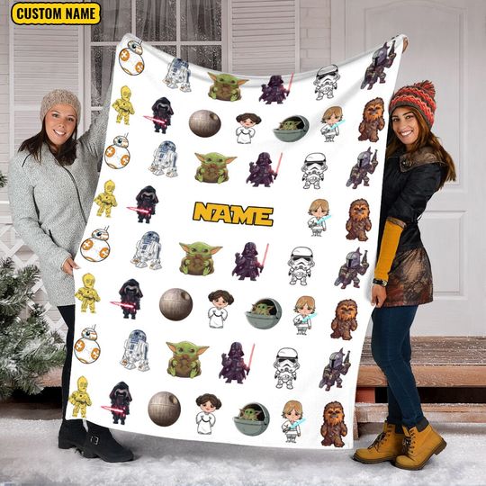 Discover Custom Name Star Wars Blanket, Star Wars Characters Blanket, Baby Yoda Blanket, Darth Vader Fleece Mink Sherpa Blanket, Gifts For Kid