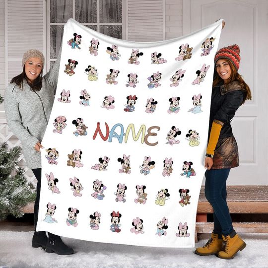 Discover Personalized Name Disney Baby Minnie Blanket, Family Throw Blanket, Minnie Fleece Mink Sherpa Blanket, Baby Shower, Cute Minnie Blanket