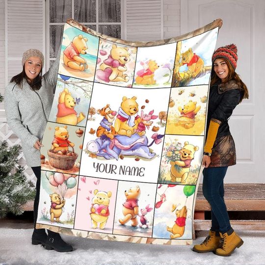 Discover Custom Name Winnie The Pooh & Friends Watercolor Blanket, Winnie Pooh Baby Blanket, Disneyland Blanket, Gifts For Kid