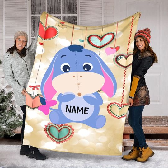 Discover Personalized Name Baby Eeyore Blanket, Disney Winnie The Pooh Fleece Mink Sherpa Blanket, Baby Shower, Gifts For Kid Cute Gift For Baby