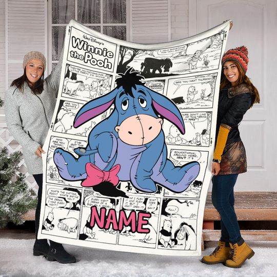 Discover Personalized Name Eeyore Blanket, Disney Winnie The Pooh Fleece Mink Sherpa Blanket, Baby Shower, Gifts For Kid Cute Gift For Baby
