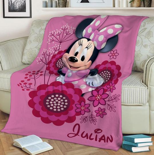 Discover Personalized Name Minnie Mouse Blanket, Floral Disney Minnie Blanket, Minnie Mouse Blanket, Baby Shower Gift, Cute Minnie Blanket