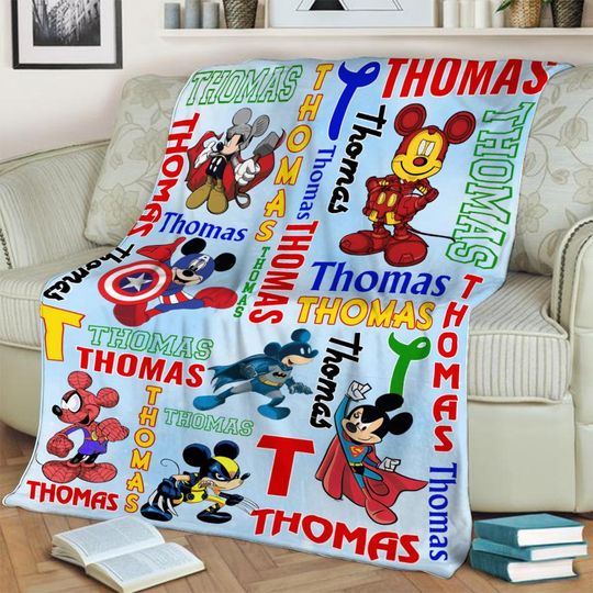 Discover Personalized Name Mickey Mouse Marvel Costume Blanket, Disney Mickey Blanket, Mickey Marvel Blanket, Gifts For Kid, Birthday Gifts