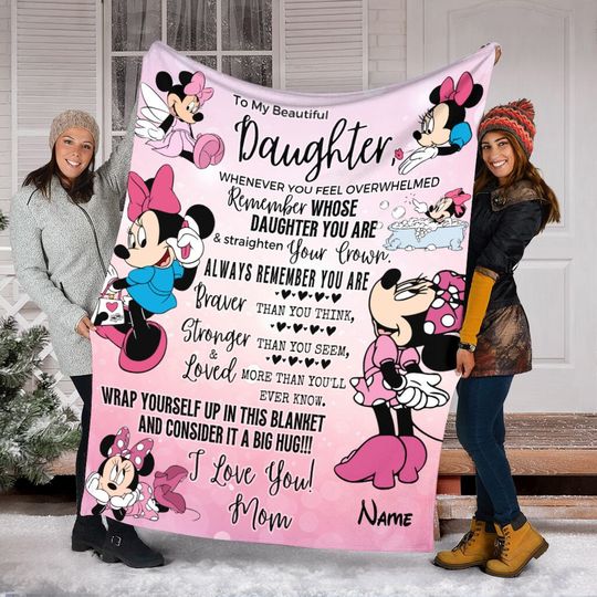 Discover To My Beautiful Daughter, Personalized Name Disney Minnie Blanket, Family Throw Blanket, Minnie Fleece Mink Sherpa Blanket, Baby Shower