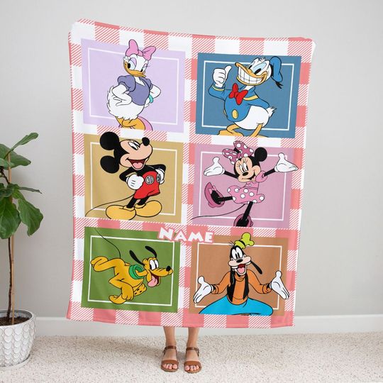 Discover Personalized Name Mickey And Friends Blanket, Minnie, Daisy, Donald, Goofy, Pluto, Mickey Fleece Mink Sherpa Blanket, Disneyland Gift