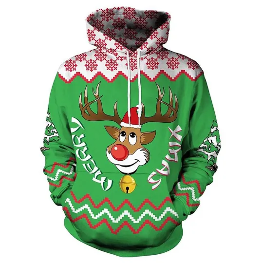 Discover Men's Fall 3D Reindeer Print Holiday Sweatshirt Trendy Pullover Hoodie