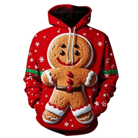 Discover 3D Gingerbread Man Christmas Hoodie Funny Ugly Xmas Sweatshirt Holiday Gift