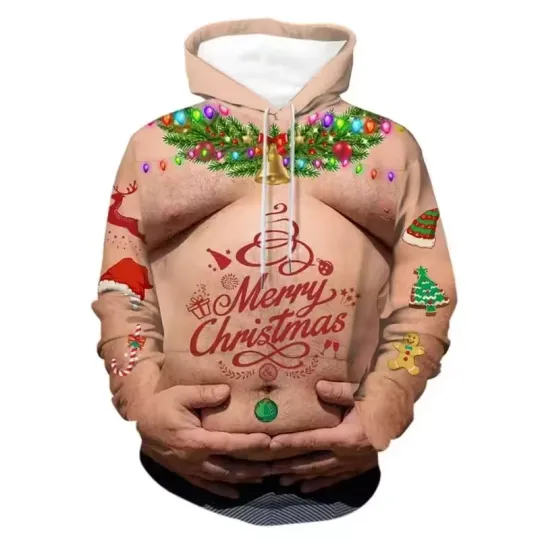 Discover Funny Christmas 3D Hoodie – Santa Belly Merry Christmas Print Sweatshirt
