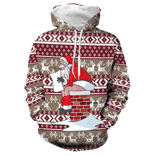Discover Men's Christmas 3D Santa Hoodie Kangaroo Pocket Pullover Gift