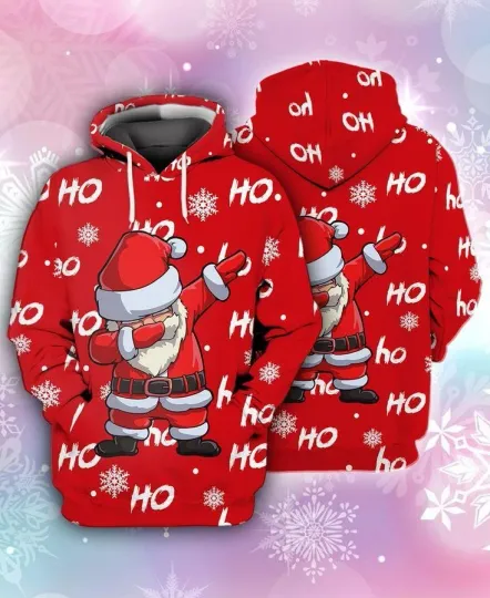 Discover Funny Dab Santa Hoodie – Red 3D Ho Ho Ho Christmas Pullover for Men & Women