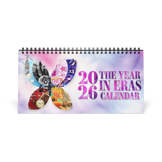Discover 2026 The Year in Eras Desktop Calendar, TLOAS Music Lyric Art, Retro Collage Monthly Planner, Aesthetic Desk Calendar