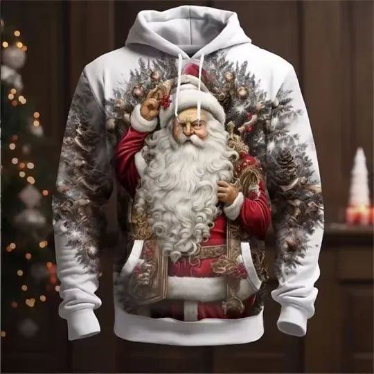 Discover Santa Hat 3D Christmas Hoodie – Unisex Holiday Pullover, Warm Winter Cozy Look