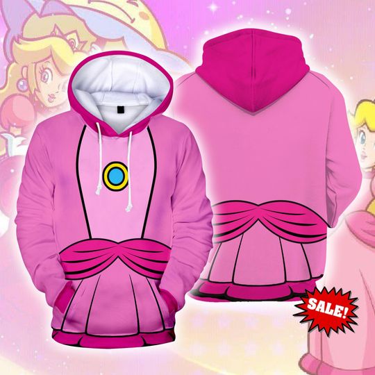 Princess Peach Halloween Cosplay 3D Hoodie, Family Group 3D Halloween Costume, All Over Print Party Hoodie