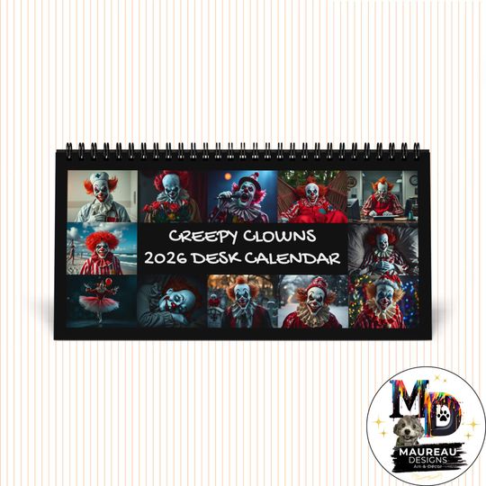 Discover Creepy Clowns 2026 Desk Calendar - Office Decor Gift