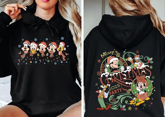 Discover Double Sided Mickeys Very Merry Christmas Sweatshirt, Disney Santa Mickey Friends Hoodie, Disneyland Holiday Sweater 2025 Xmas Gift.