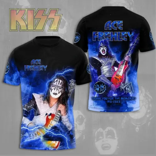 Discover RIP Kisses Band Ace Frehley 1951-2025 Signatures 3D Full Size Unisex AOP Shirt