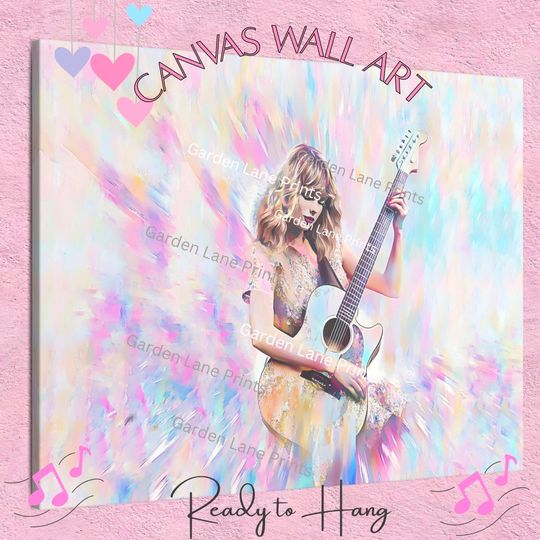 Discover Taylor Portrait Canvas Print: Girls Watercolor Pop Showgirl Wall Art Guitarist Gift