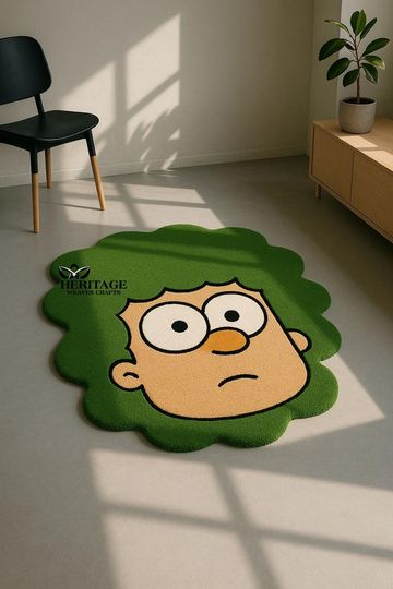 Cartoon Face Rug -  Green Character Shaped Carpet for Home & Living