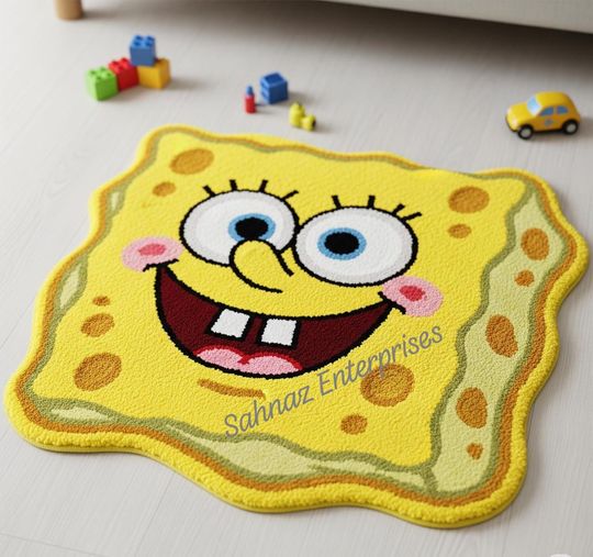 Cashmere Sponge Cartoon Rug – Yellow Character Floor Mat for Kids' Room Decor
