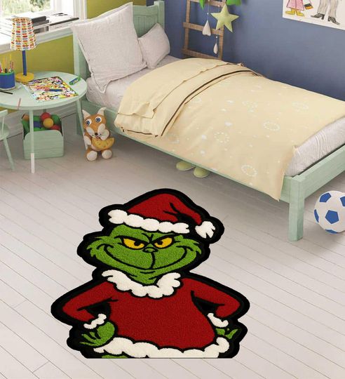 Discover Funny funny character Shaped Rug for Kids Room, Christmas Green Monster Carpet, Holiday Decor, Washable Print  Floor Mat, Gift for Boys Girls
