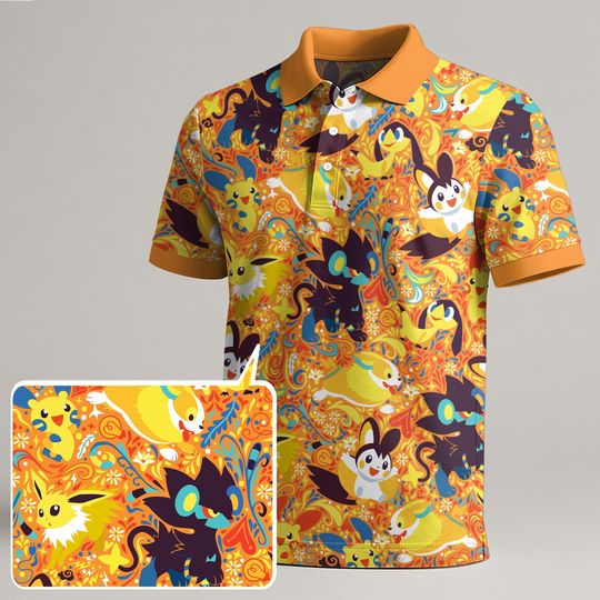 Jolteon Luxray Polo Shirt, Kawaii Jolteon Shirt, Cute Polo Shirt Pattern, Funny Summer Polo, Trendy Vintage Shirt Gift