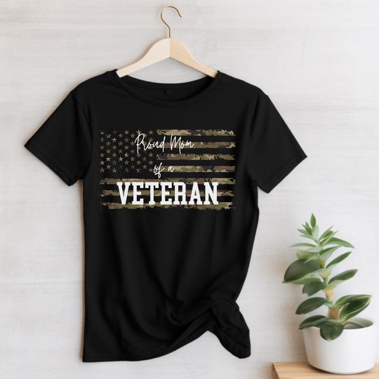 Discover Proud Mom of a Veteran Shirt, Military Mom Shirt, Military Mom Gift, Mothers Day Gift, Gift For Military Mom, Camo Flag, Veterans Day