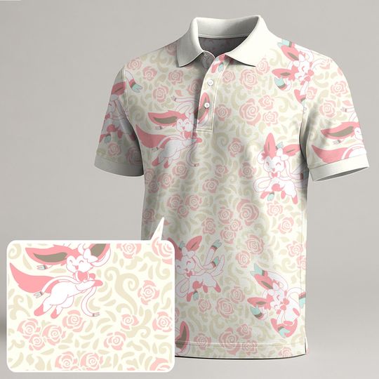 Discover Sylveon Polo Shirt with Cute Pink Fairy Pattern