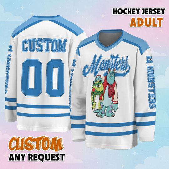 Personalized Monster inc Christmas Hockey Jersey, Christmas Holiday Jersey, Hockey Fan Lover Gift, Hockey Team Outfit