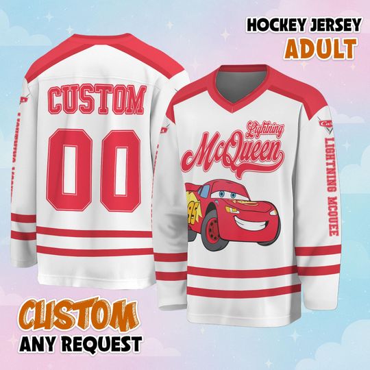 Discover Personalized McQueen Hockey Jersey, Custom Disney Car Jersey, Hockey Fan Lover Gift, Hockey Team Outfit