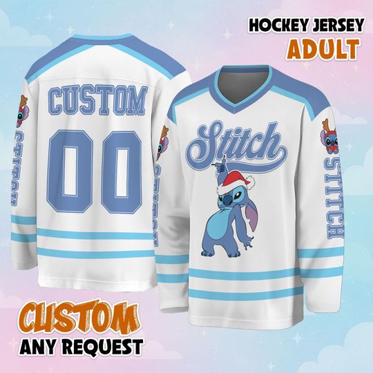 Discover Personalized Stitch Hockey Jersey, Custom Disney Lilo and Stitch Jersey, Hockey Fan Lover Gift, Hockey Team Outfit