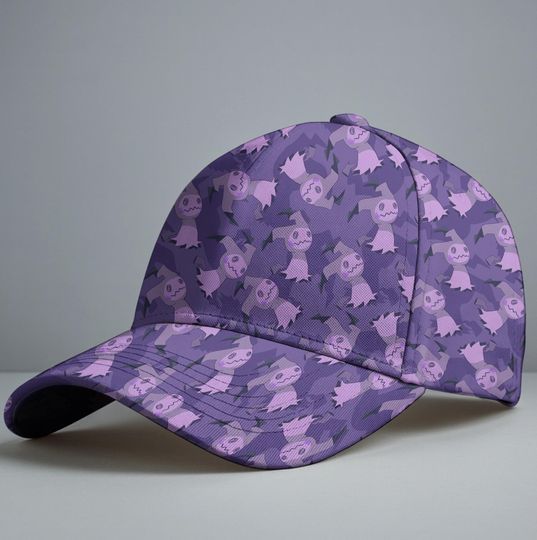 Mimikyu Baseball Cap, Purple Pattern, Unisex Vintage Adjustable Hat, Funny Anime Gift