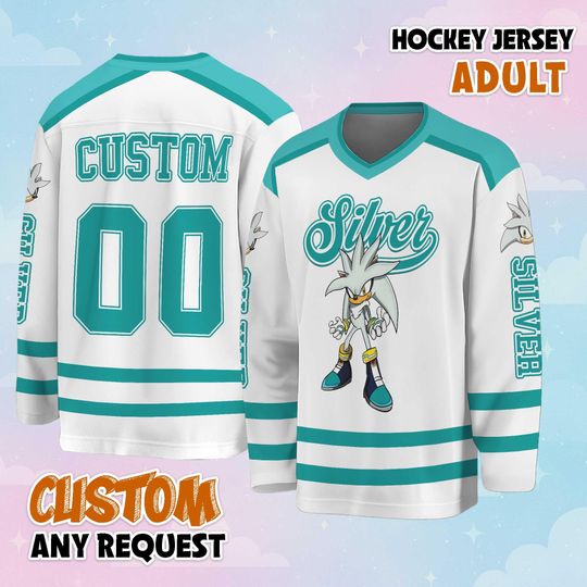 Personalized Silver the Hedgehog Hockey Jersey, Custom Sonic the Hedgehog Jersey, Hockey Fan Lover Gift, Hockey Team Outfit