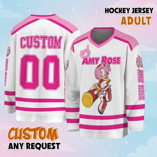Personalized Amy Rose Hockey Jersey, Custom Sonic the Hedgehog Jersey, Hockey Fan Lover Gift, Hockey Team Outfit