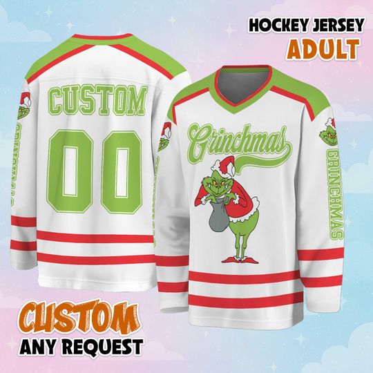 Personalized Grin Hockey Jersey, Christmas Holiday Jersey, Hockey Fan Lover Gift, Hockey Team Outfit