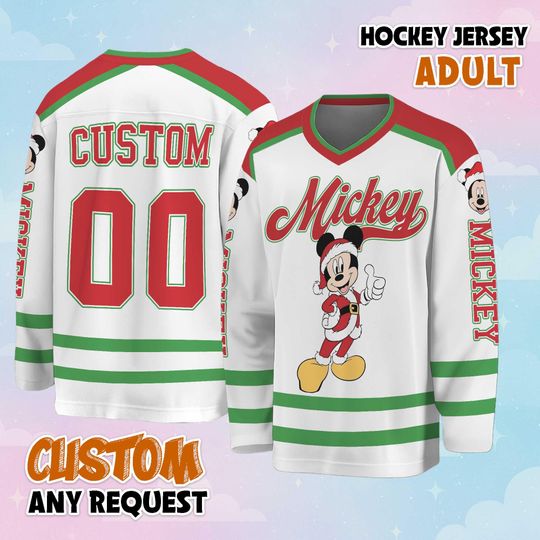 Discover Custom Mickey Mouse Christmas Hockey Jersey, Mickey Mouse Hockey Jersey, Hockey Fan Lover Gift, Hockey Team Outfit