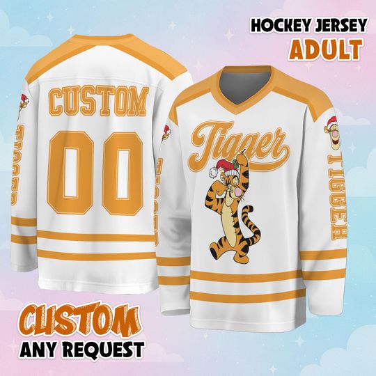 Discover Custom Tigger Christmas Hockey Jersey, Personalized Winnie the Pooh Jersey, Hockey Fan Lover Gift, Hockey Team Outfit