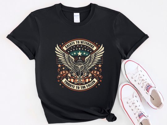 Discover Veterans Day Shirt, Salute to Veterans Tee, Tribute to the Fallen T-Shirt, Patriotic Military Eagle Shirt, Unisex S-4XL PRT54