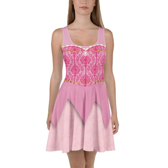 Sleeping Beauty Adult Princess Running Costume Aurora Pink Skater Dress