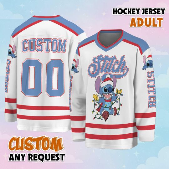 Discover Personalized Stitch Christmas Hockey Jersey, Christmas Holiday Jersey, Hockey Fan Lover Gift, Hockey Team Outfit
